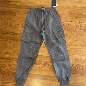 Gray Cargo Jogger Pants with Elastic Cuffs